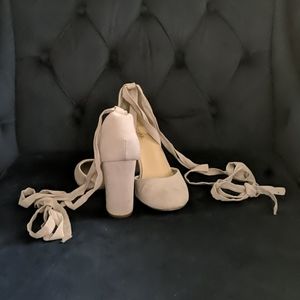 Grey strappy heels